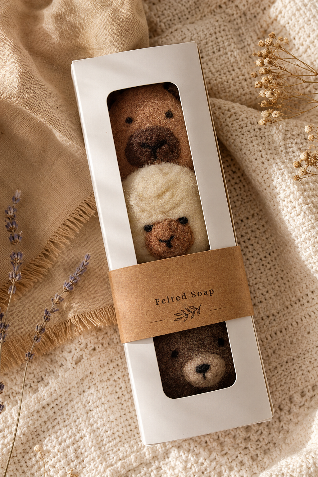 Woodland creatures felted soap gift set