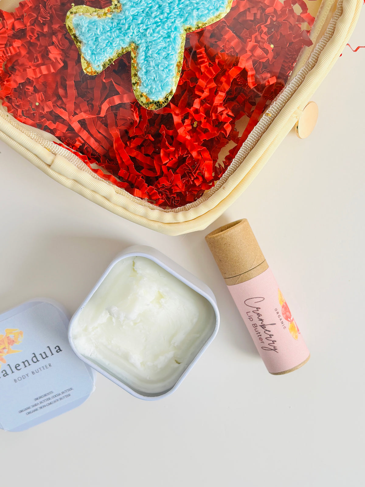 Travel Skincare Essentials Bag – Mini Body Butter & Lip Balm Set