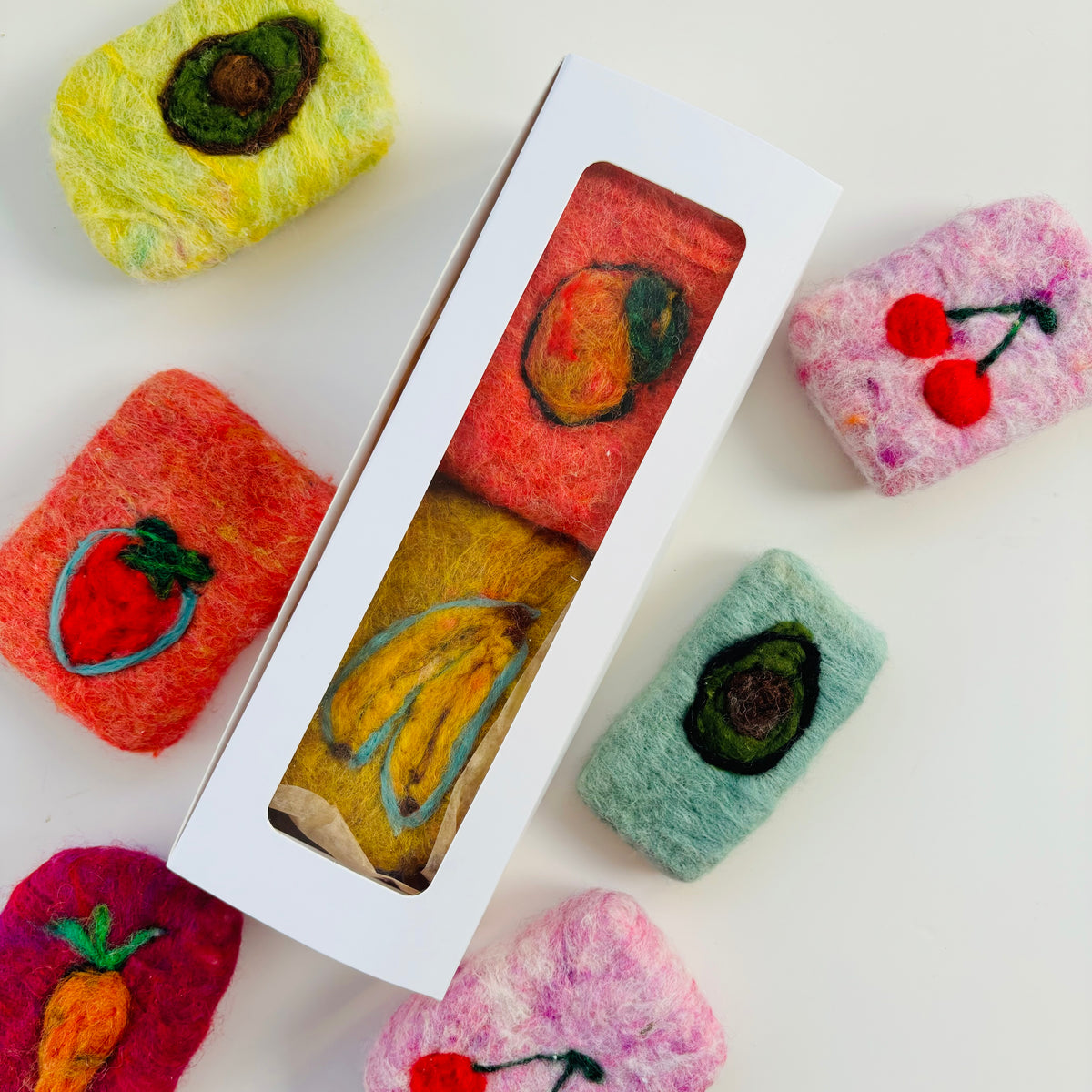 Felted Soap Saver Set – Fruit Duo | Handmade Eco-Friendly Felted Soap Pouches (Set of 2)