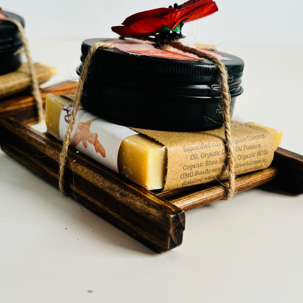 Turmeric Glow Gift Set – Natural Soap Slice, Lotion Bar & Wooden Soap Dish ✨