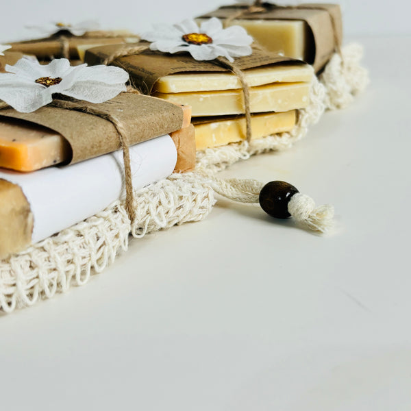 Handmade Soap Sampler Gift Set – Soap Slice Variety with Exfoliating Soap Bag 🎁