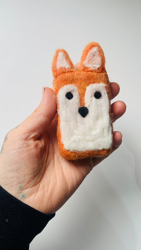 Handmade fox felted soap with natural plant-based ingredients and vibrant wool felt