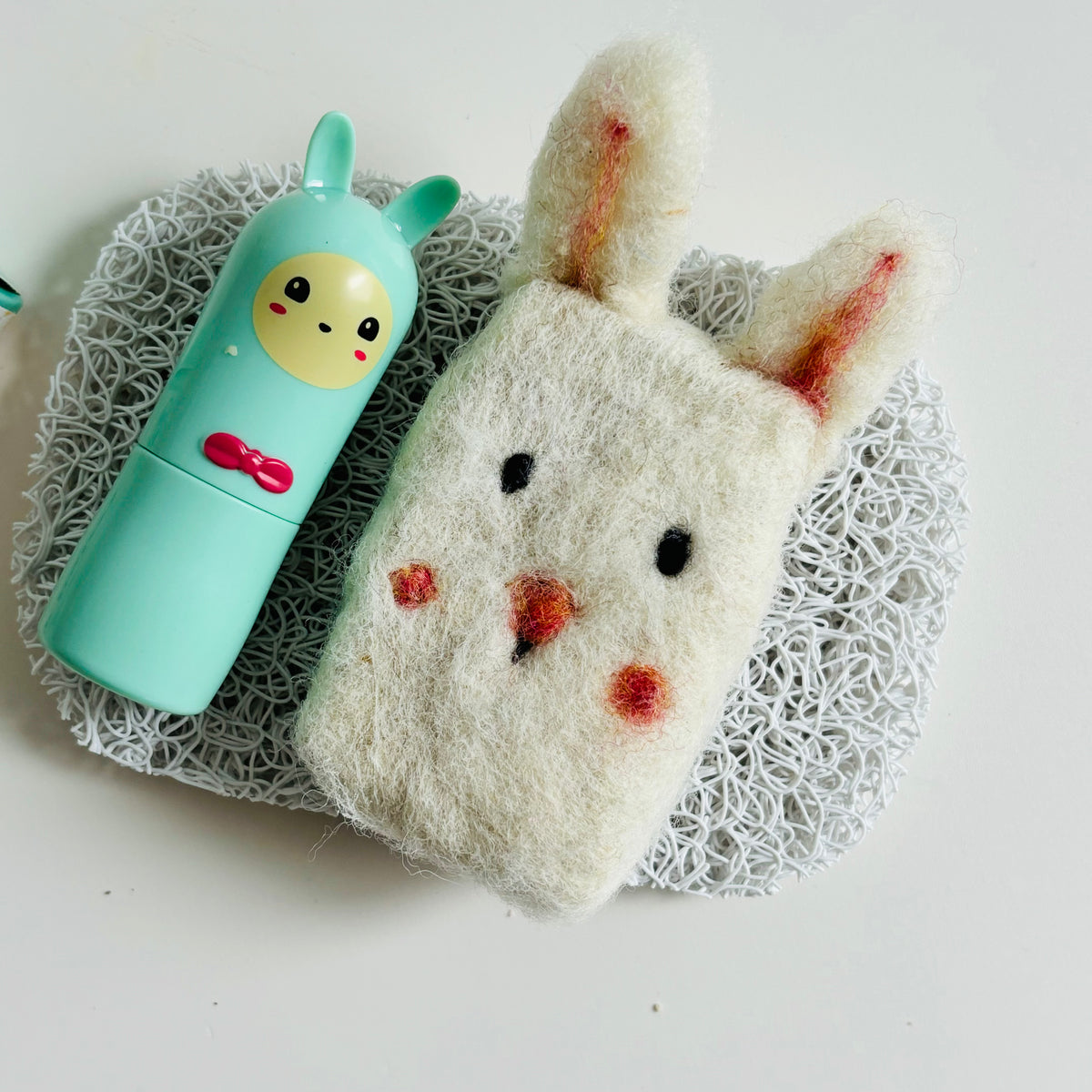 Bunny Gift Set – Mini Felted Soap & Natural Lip Balm with Affirmation | Handmade Self-Care Gifts