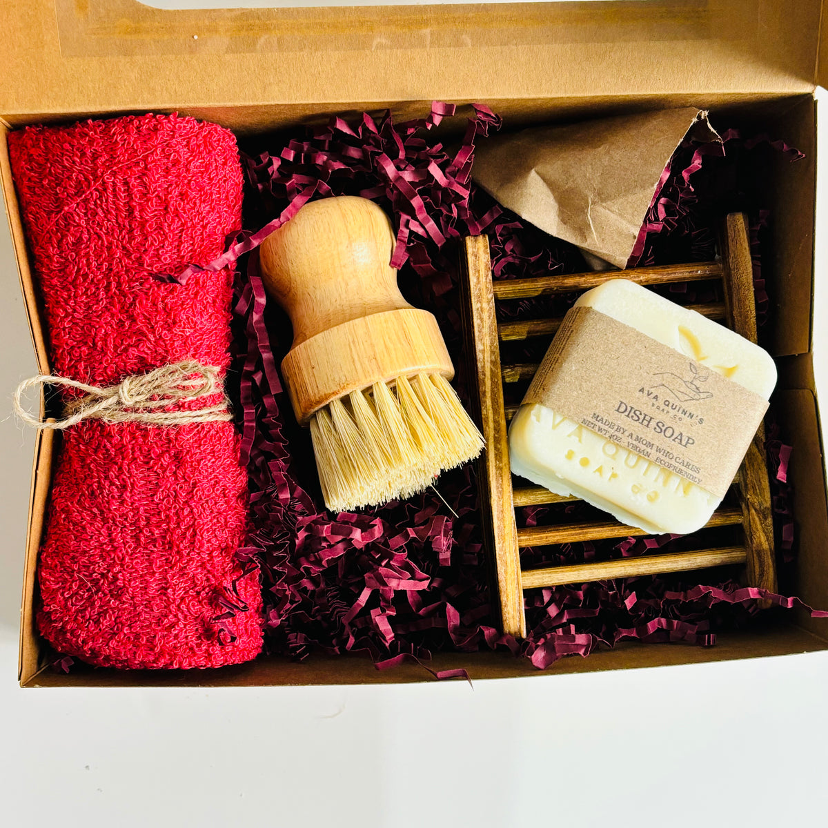 Kitchen Gift Set – Solid Dish Soap Bar, Brush, Towel & Soap Dish | Eco-Friendly Zero Waste Set