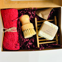 Kitchen Gift Set – Solid Dish Soap Bar, Brush, Towel & Soap Dish | Eco-Friendly Zero Waste Set