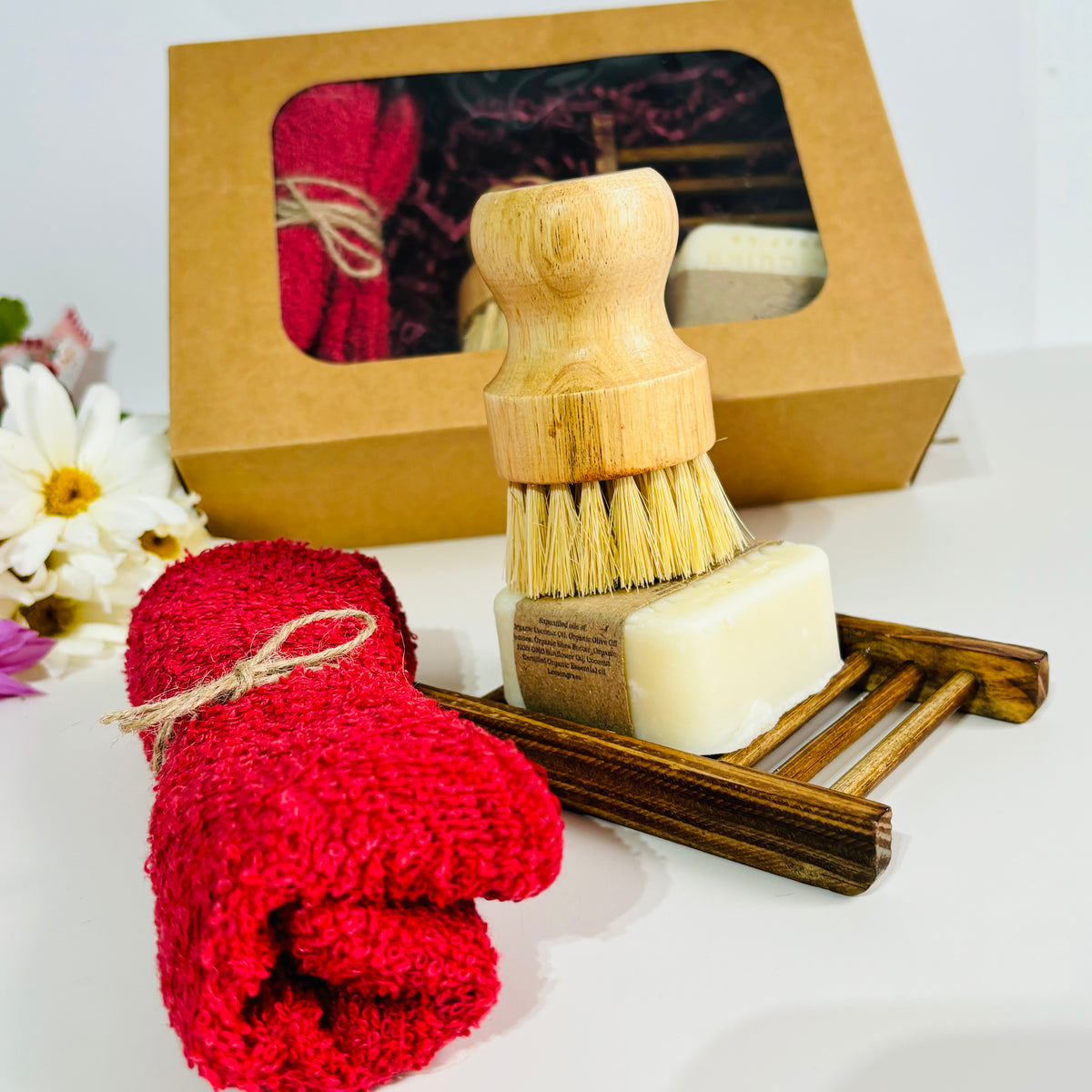 Kitchen Gift Set – Solid Dish Soap Bar, Brush, Towel & Soap Dish | Eco-Friendly Zero Waste Set
