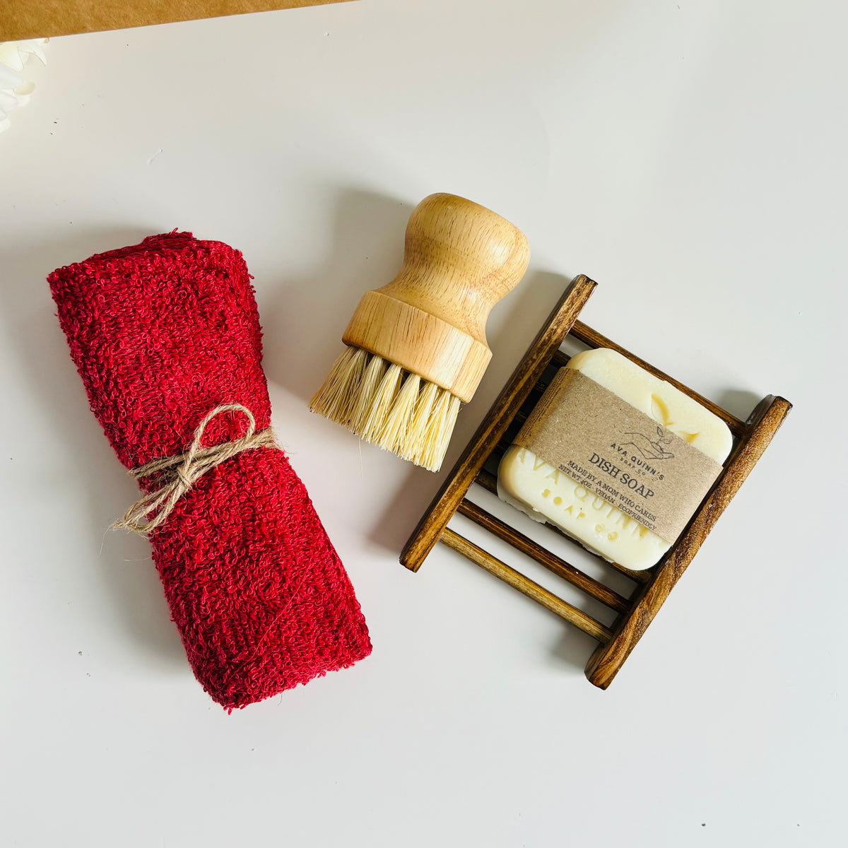 Kitchen Gift Set – Solid Dish Soap Bar, Brush, Towel & Soap Dish | Eco-Friendly Zero Waste Set
