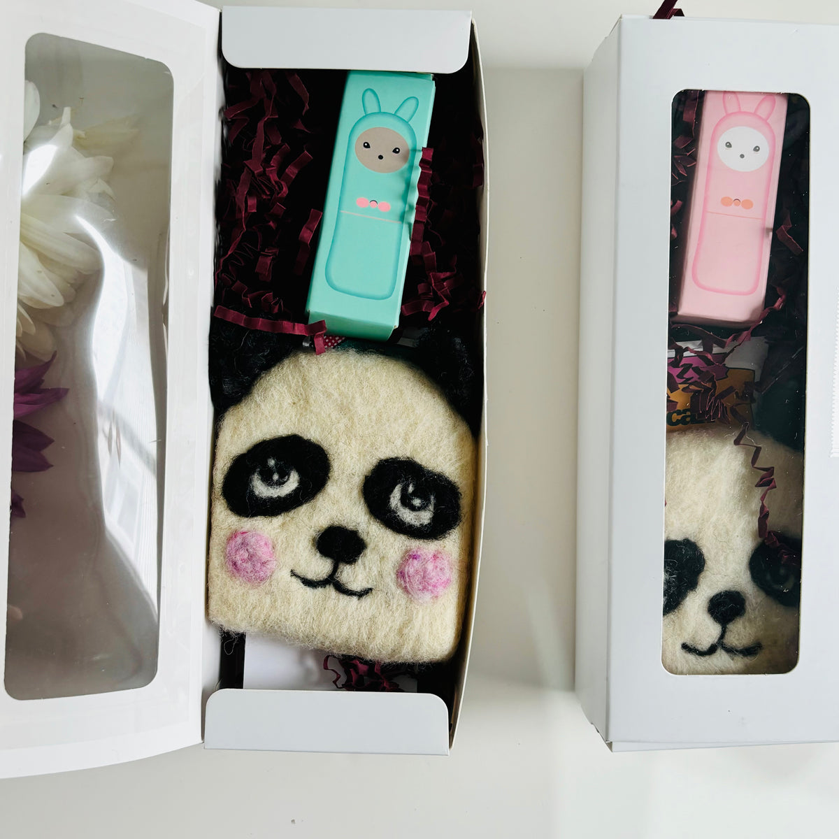 Animal Gift Set – Panda Felted Soap, Bunny Lip Balm & Affirmation Sticker | Handmade Skincare Gift