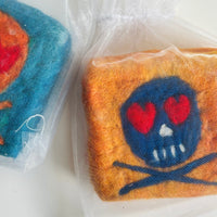 Skull Felted Soap – Heart-Eyed Wool Soap Saver with Handmade Soap
