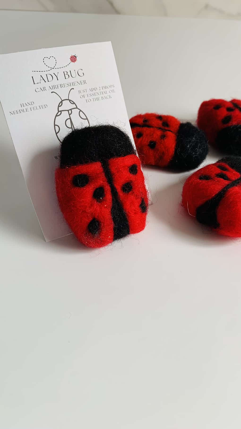 Lady bug felted car air freshener